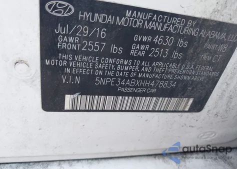 2017 Hyundai Sonata Sport 2.0T from USA, damaged, VIN 5NPE34ABXHH478834